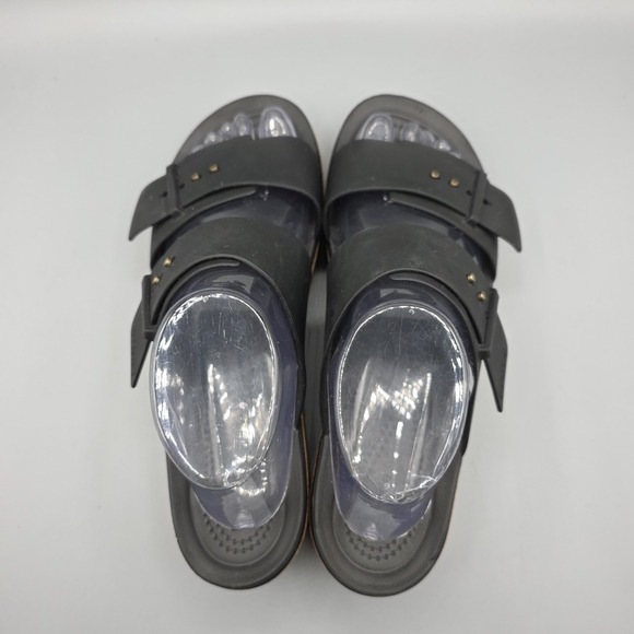 Crocs Brooklyn Sandals Womens 10 Black Rubber Straps Slide Cork Platform Buckles - Picture 7 of 14
